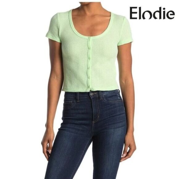 Women's Casual Summer Crop Top Short Sleeve Waffle Knit Button-Up Top by elodie - Picture 1 of 1